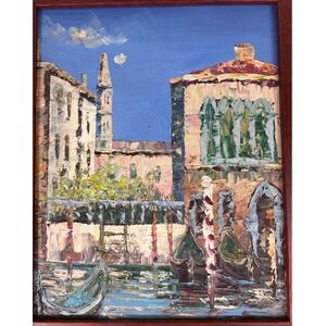 Venice Italy Painting Gondola Canal Oil Painting Framed‎ Wall Art Decor
